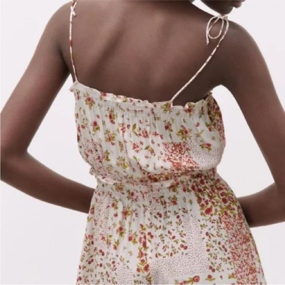 2/15$ 🍒 NWT Zara Floral Polka Dot Romper Ruffle Hem Feminine Summer One-Piece - Picture 2 of 10